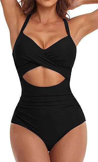 Damen Cut-Out Badeanzug mit Kreuzgurt