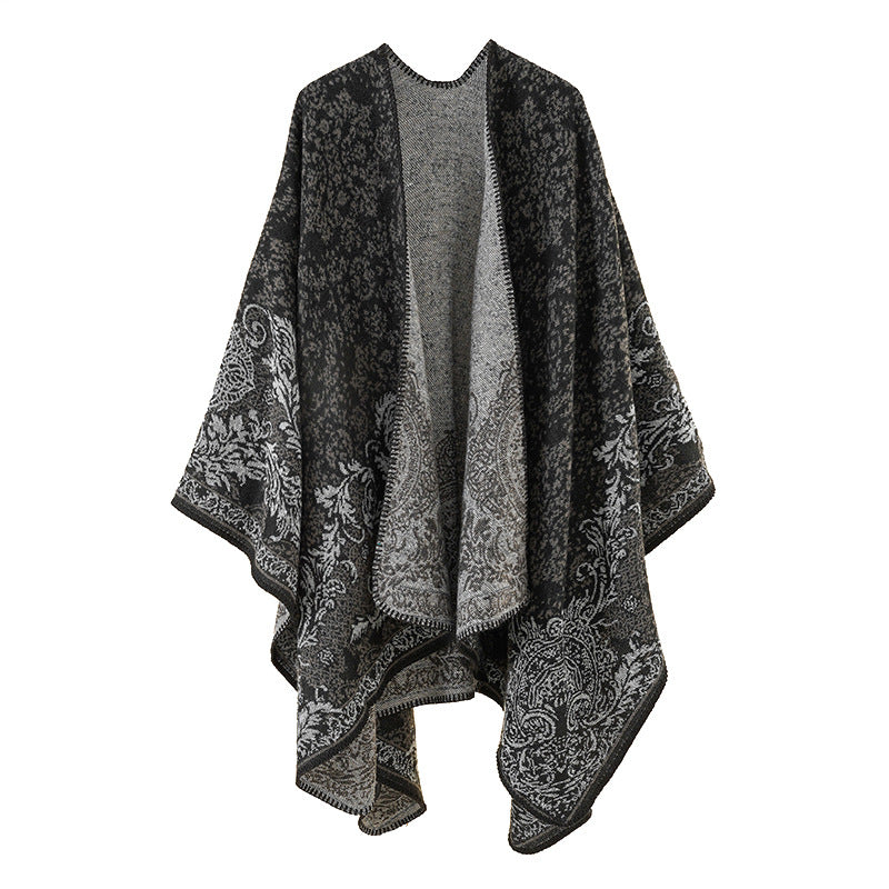 Damen Jacquard-Poncho mit orientalischem Muster und offener Vorderseite Shop Nory