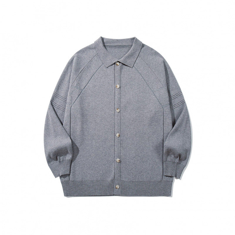 Unisex Boxy-Strickcardigan mit Hemdkragen, Raglanärmeln und gerippten Abschlüssen Shop Nory