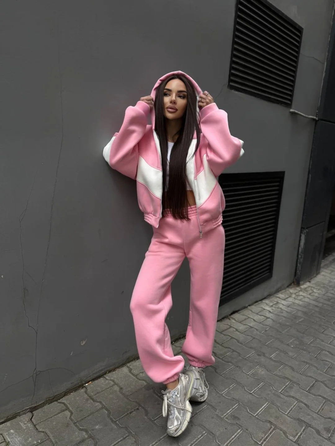 Damen Athleisure-Zweiteiler aus schwerem Neopren-Fleece mit geometrischen Teilungsnähten und hoher Taille Shop Nory