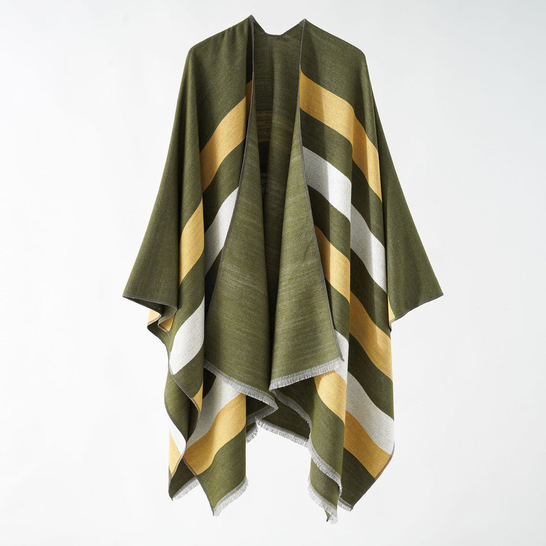 Damen Feiner Wollmix‑Capeüberwurf mit diagonaler Streifenstruktur und Fransensaum Shop Nory
