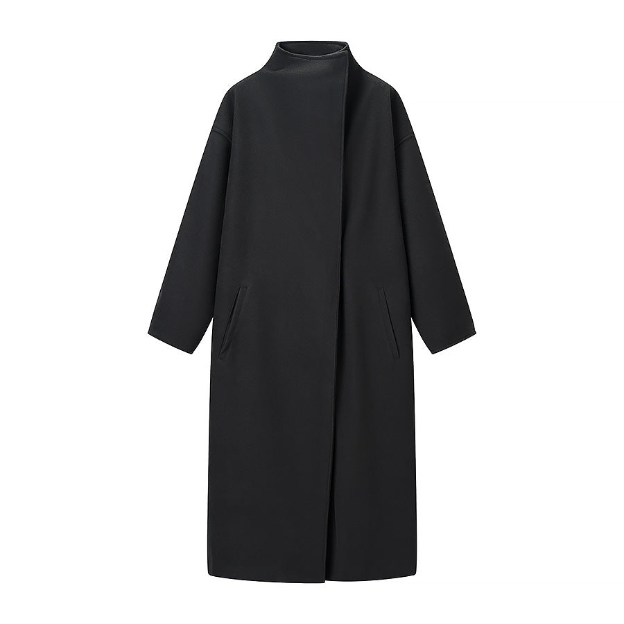 Damen Mantel im minimalistischen Midi‑Schnitt mit Stehkragen und verdeckter Knopfleiste Shop Nory