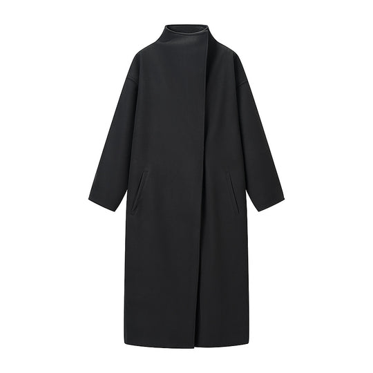 Damen Mantel im minimalistischen Midi‑Schnitt mit Stehkragen und verdeckter Knopfleiste Shop Nory