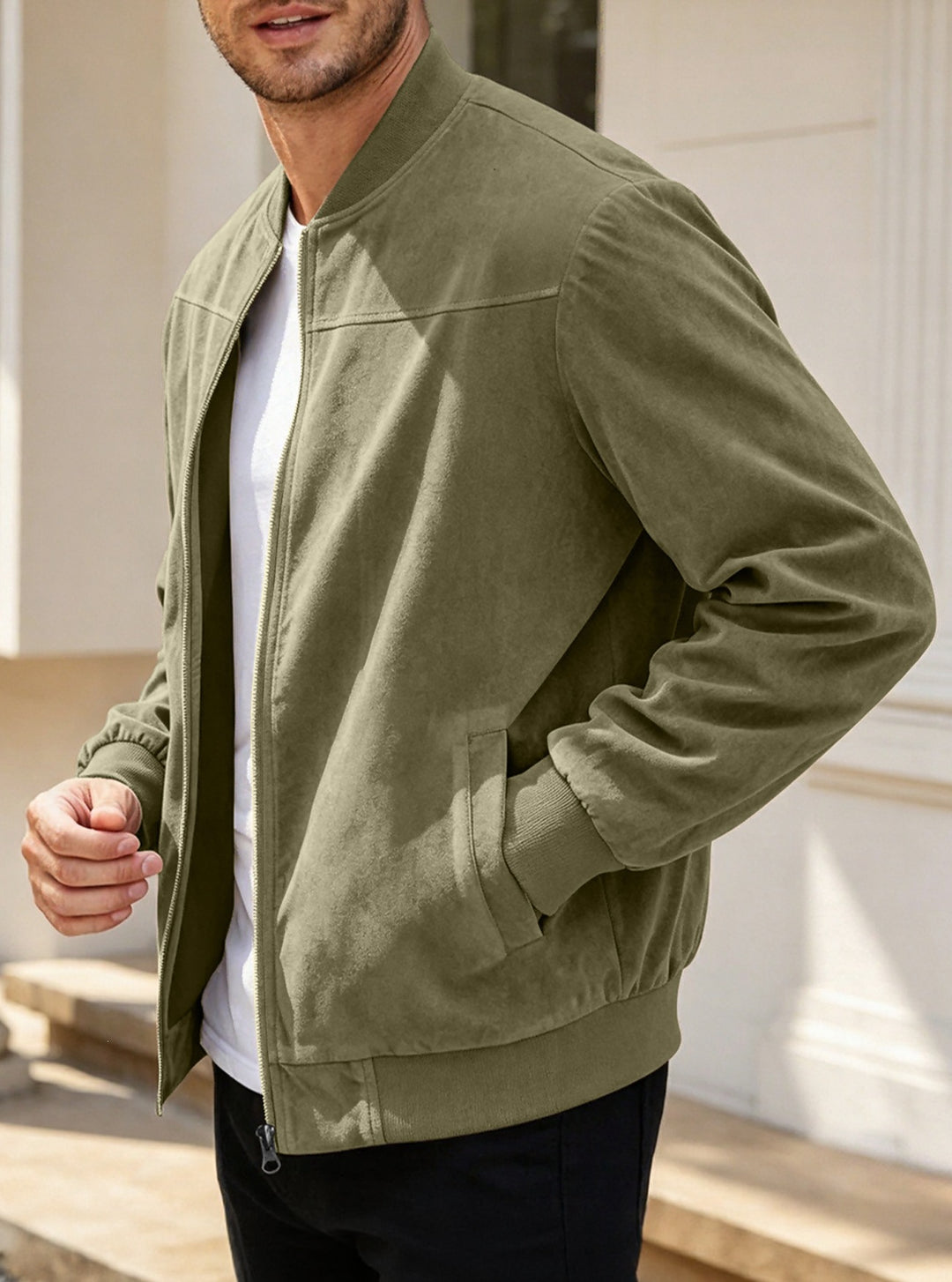 Herren Leichte Bomberjacke im Velours-Look mit Reißverschluss und Rippbündchen Shop Nory