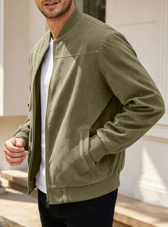 Herren Leichte Bomberjacke im Velours-Look mit Reißverschluss und Rippbündchen Shop Nory