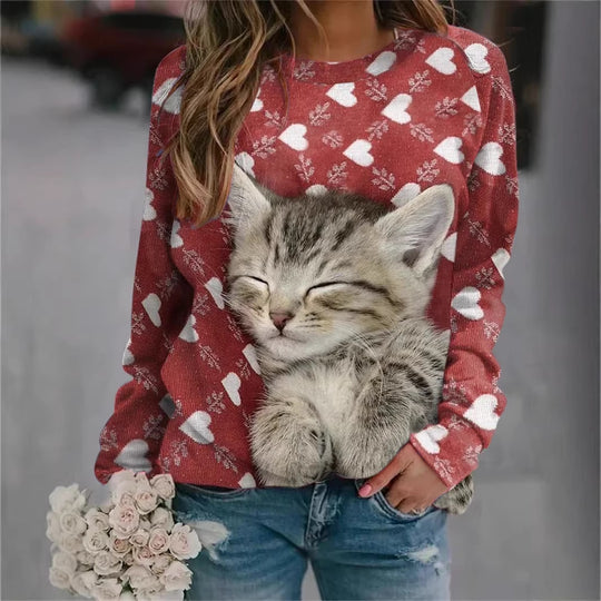 Damen Gemütlicher Übergroßer Fleece-Pullover mit Großem Welpenfoto-Print Shop Nory