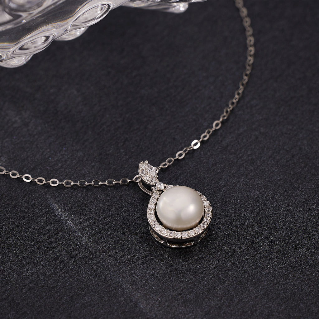 Damen filigrane Halskette mit elegantem Perlenanhänger und funkelnden Zirkonia Shop Nory