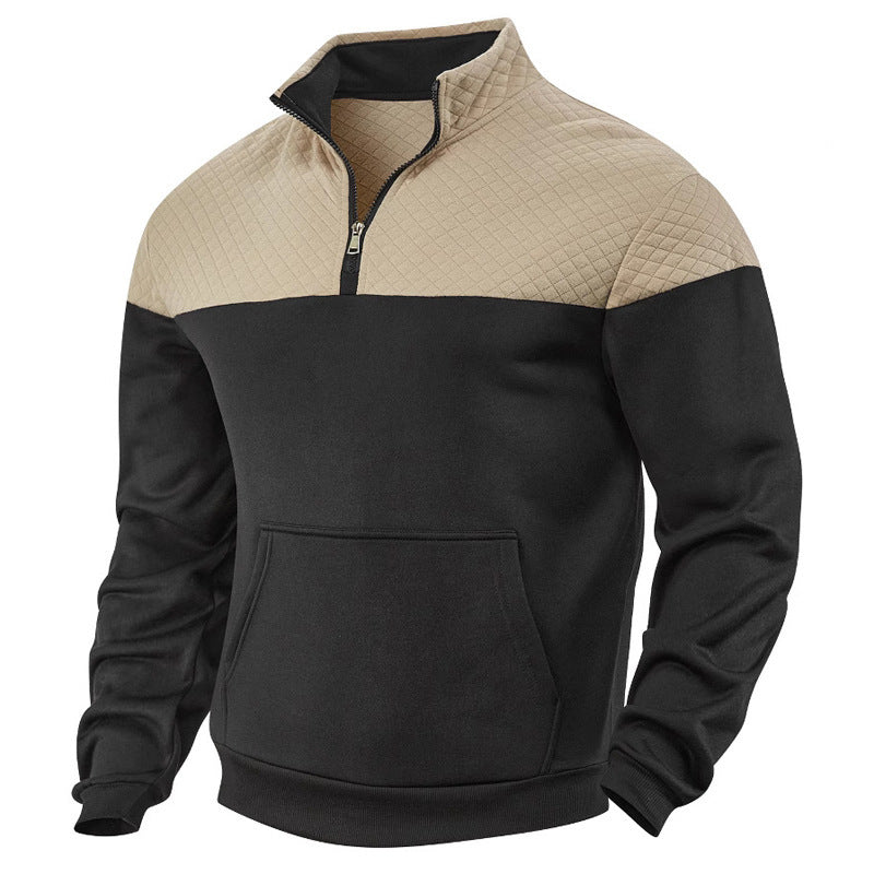 Herren nan gestepptes Sweatshirt mit Stehkragen, Halbreißverschluss und Kängurutasche Shop Nory