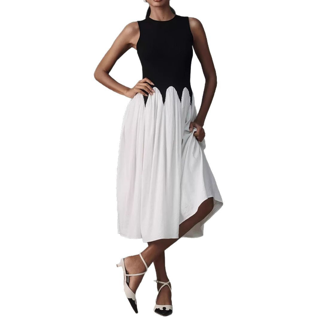 Damen Ärmelloses Midikleid mit tailliertem Ripp-Oberteil und fließendem Stufenrock Shop Nory