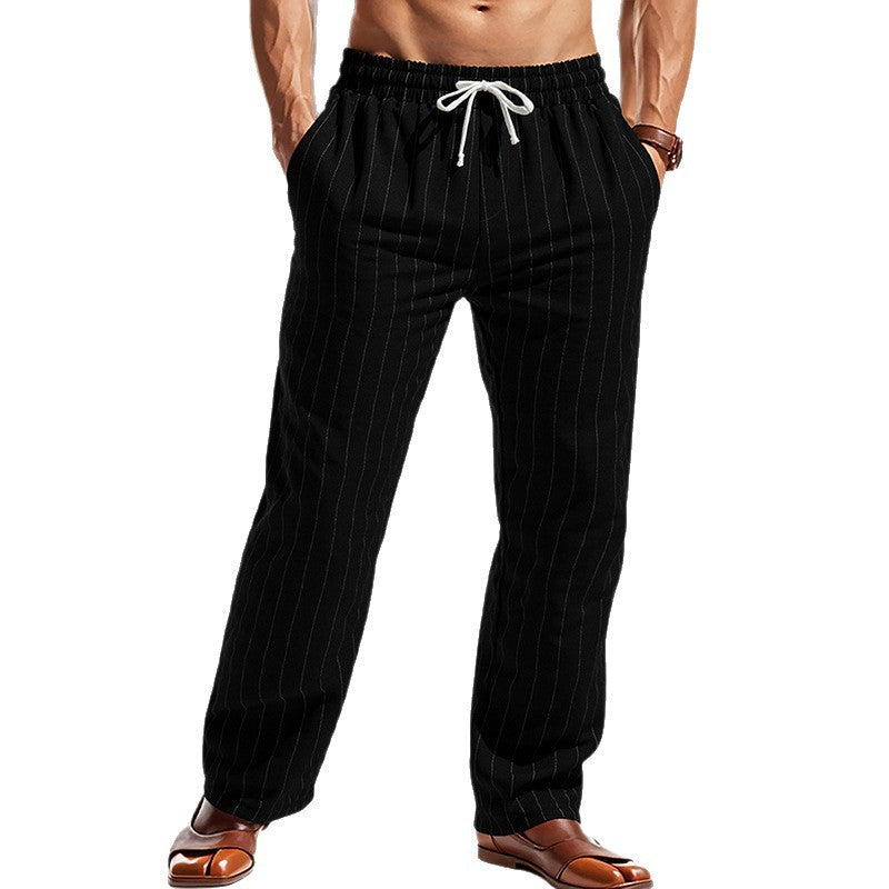 Herren Maritime Leinenoptik-Freizeithose mit Nadelstreifen elastischem Bund und seitlichen Eingrifftaschen Shop Nory