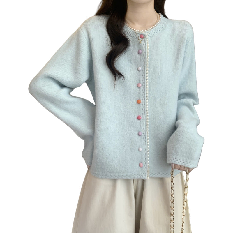 Damen Verspielte Strickjacke mit bunten Knöpfen Shop Nory
