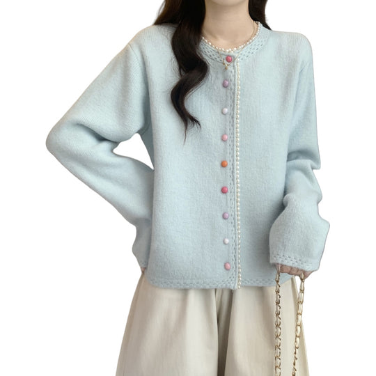 Damen Verspielte Strickjacke mit bunten Knöpfen Shop Nory