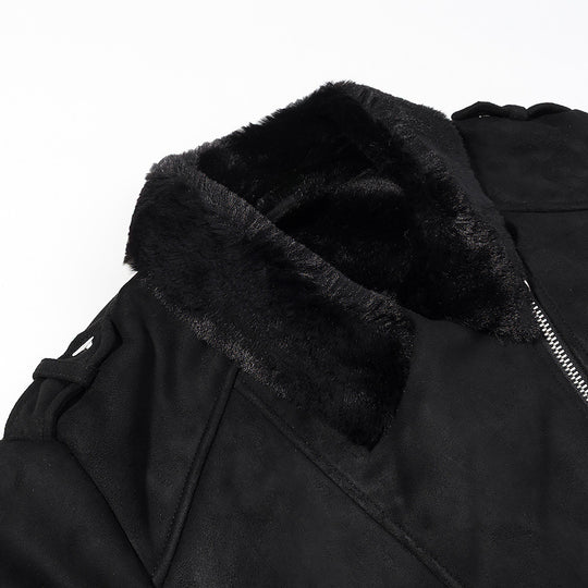 Damen Kurze Bikerjacke mit Kunstfellkragen und Wildlederoptik Shop Nory