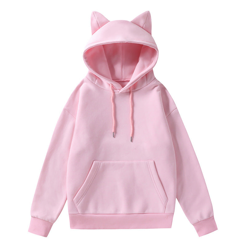 Damen Kapuzenpullover mit Katzenohren und weichem Innenfutter