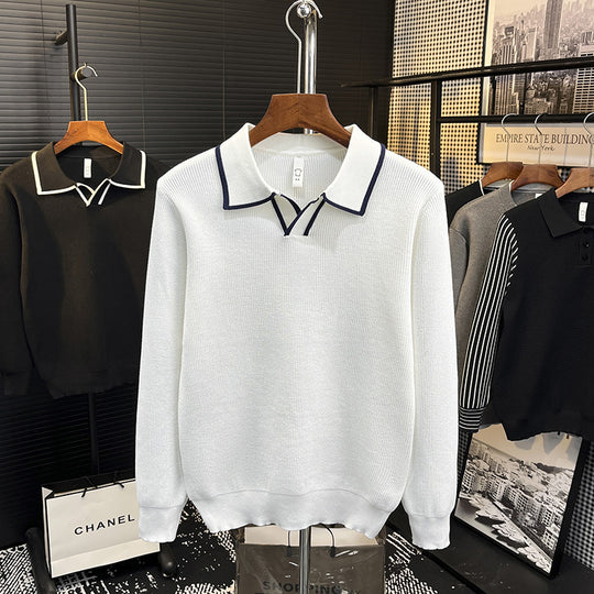 Herren Feinstrick-Polo-Pullover mit Kontrastpaspel und Hemdkragen Shop Nory