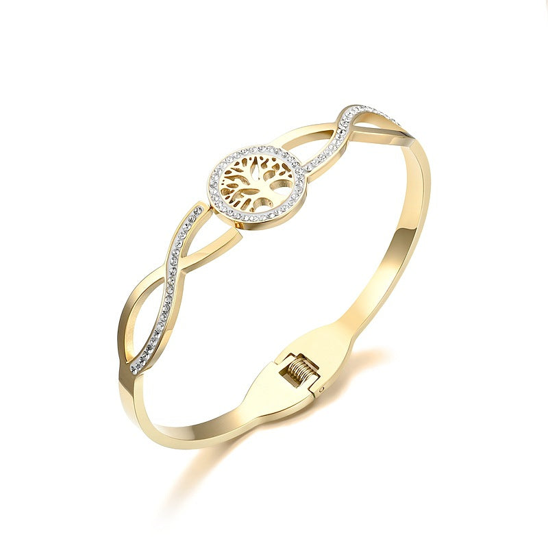 Damen Armreif mit elegantem Baumdesign und funkelnden Kristallakzenten Shop Nory