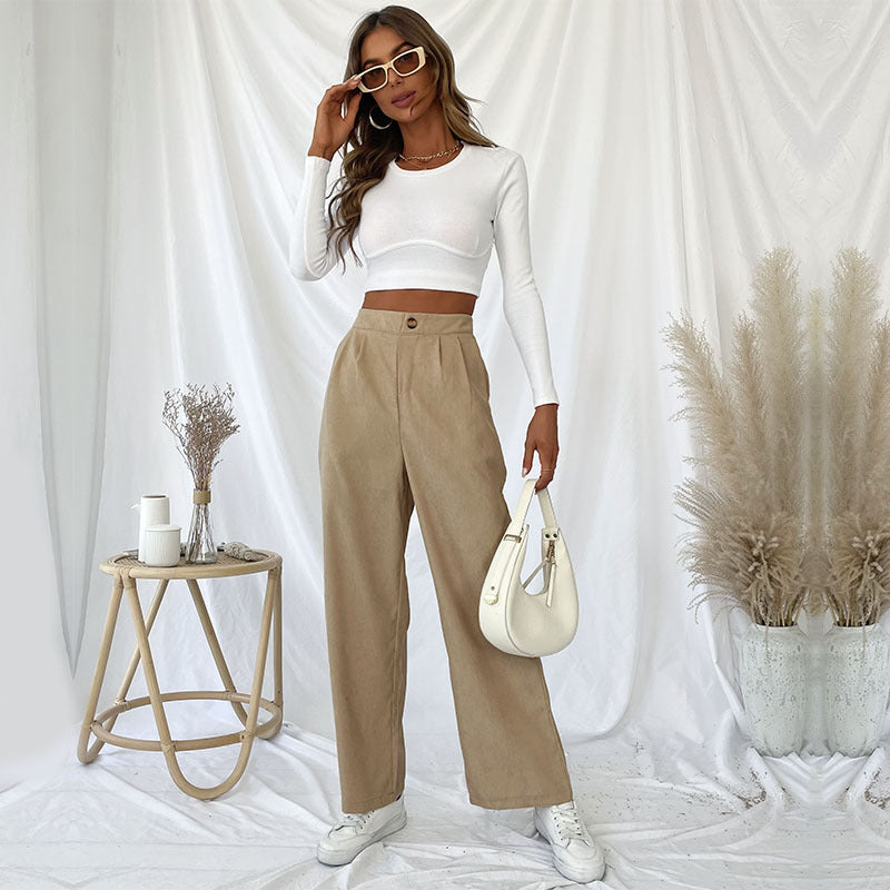 Damen Elegante Hochwaisted Hose mit weitem Bein Shop Nory