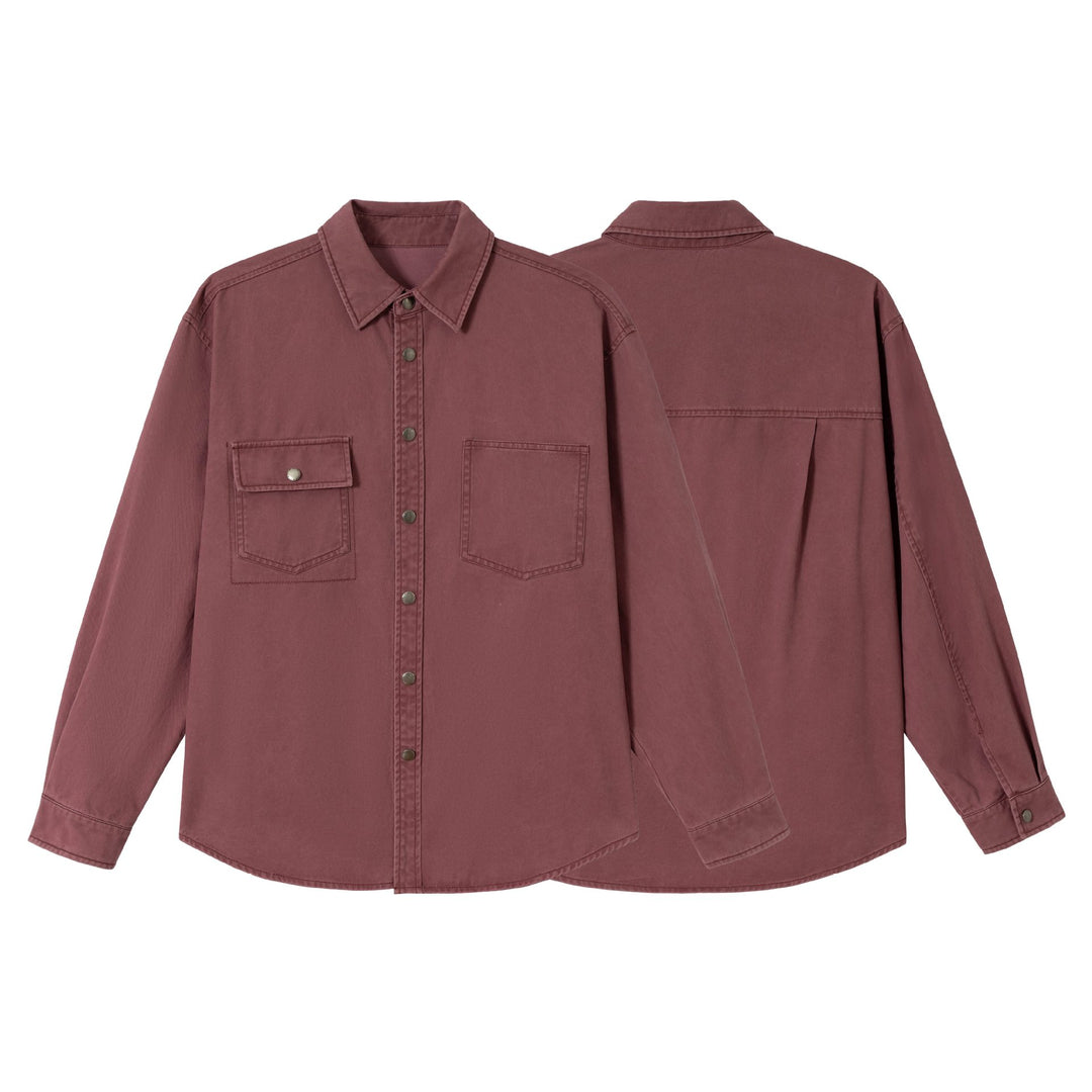 Damen Oversize Hemdjacke im Shacket‑Stil aus gewaschenem Baumwolltwill mit Druckknopfverschluss Shop Nory