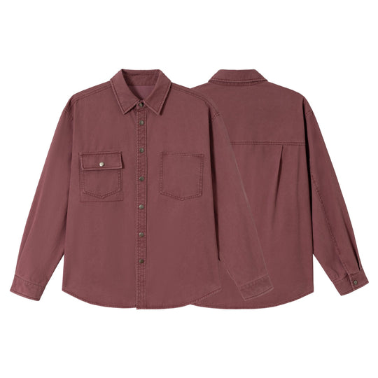 Damen Oversize Hemdjacke im Shacket‑Stil aus gewaschenem Baumwolltwill mit Druckknopfverschluss Shop Nory