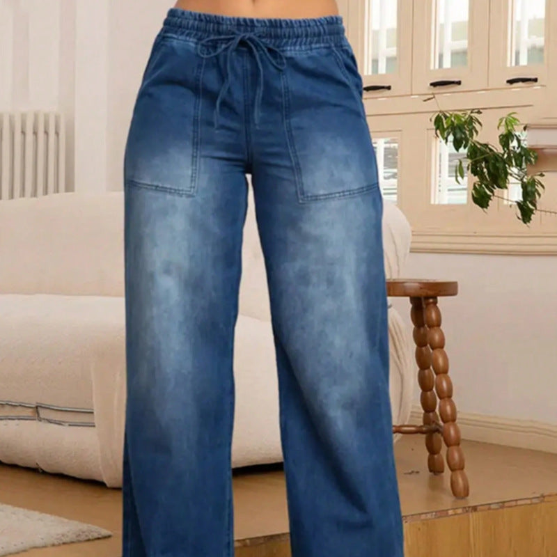 Damen Weite High-Waist-Jeans mit elastischem Bund und Kordelzug Shop Nory