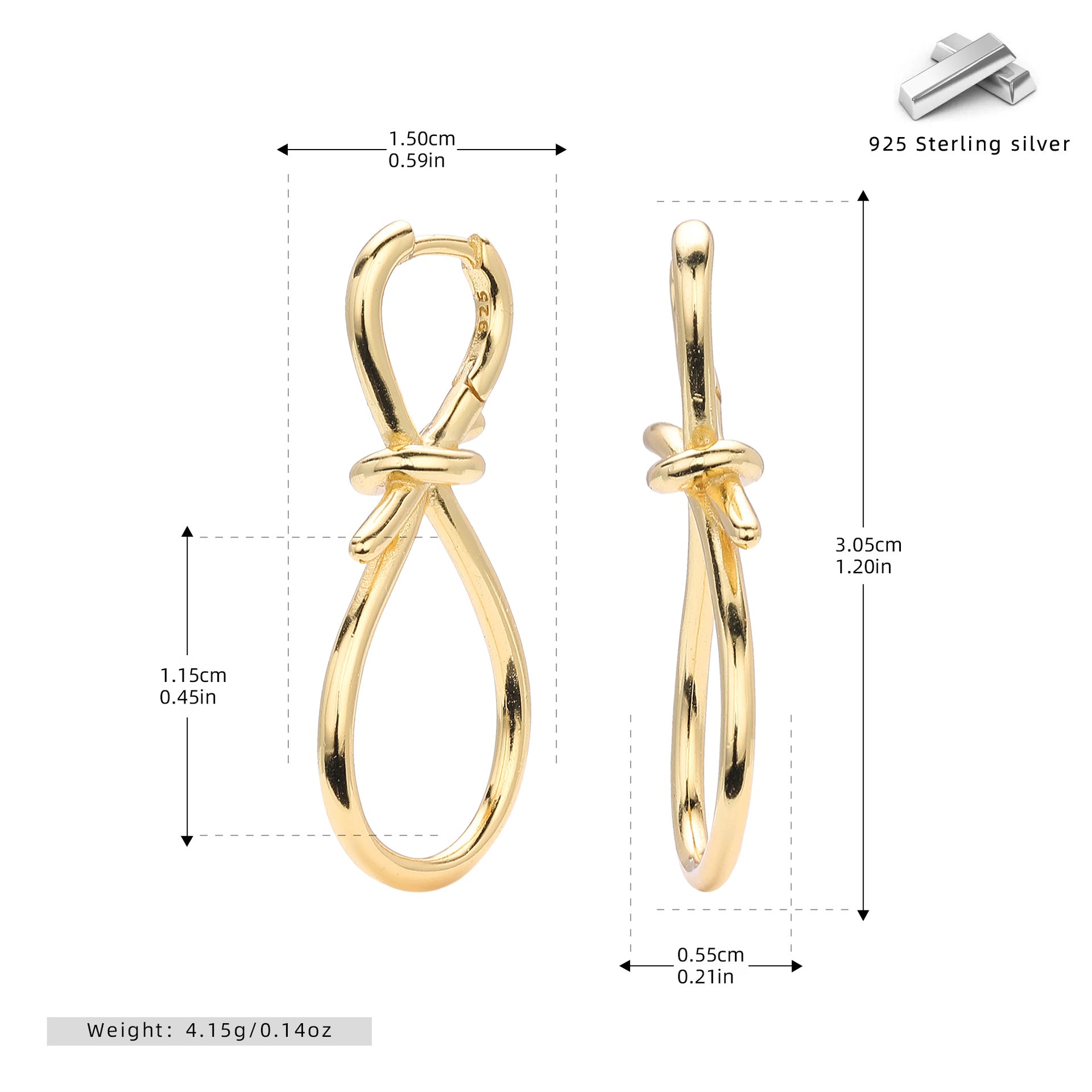 Damen Ohrhänger im modernen Schleifen-Design aus 925 Sterling Silber Shop Nory