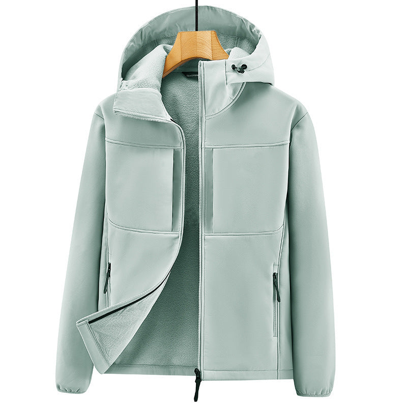 Herren Thermo-Softshelljacke mit Sherpa‑Futter, Kapuze und verdeckten Reißverschlusstaschen Shop Nory