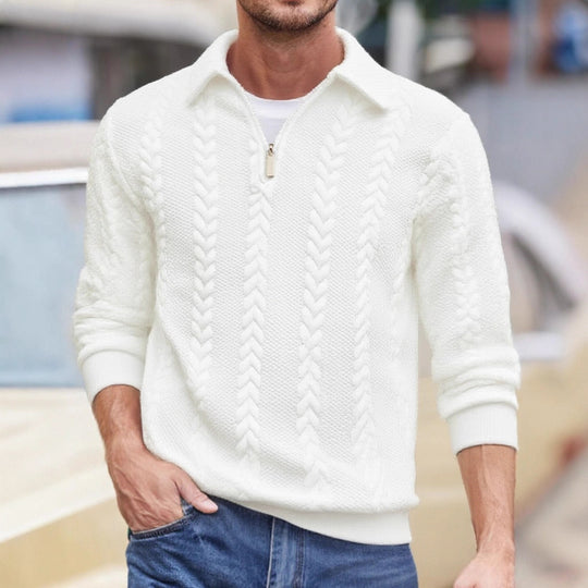 Herren Feinstrukturierter Zopfstrickpullover mit Kurzreißverschluss und Kentkragen Shop Nory