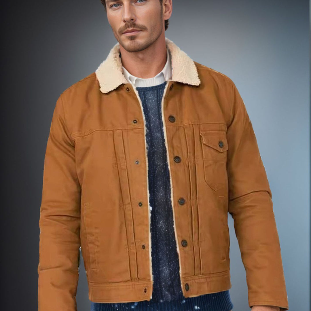 Herren Sherpa-gefütterte Truckerjacke mit Kunstfellkragen Shop Nory