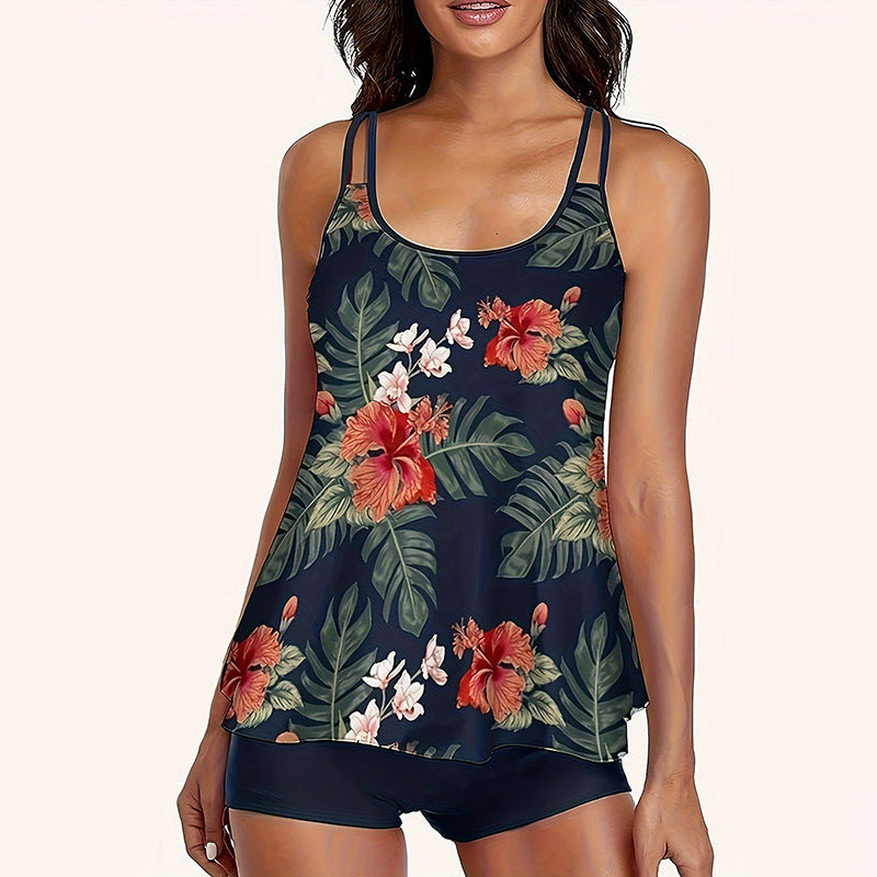Damen Sportliches Tankini-Set mit floralem Design und Shorts Shopnory