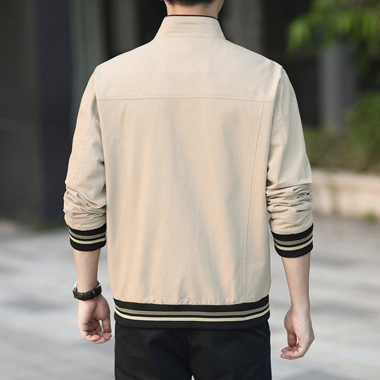 Herren moderner Canvas-Bomberjacke im Worker‑Stil mit gestreiften Rippbündchen und Reißverschluss Shop Nory