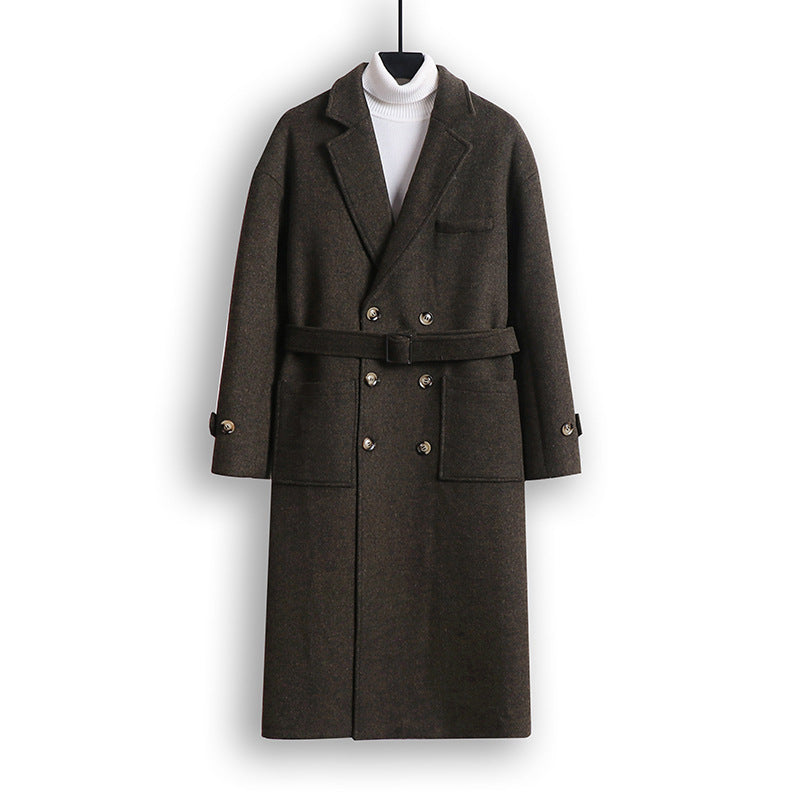 Herren Doppelreihiger Wollmix-Longcoat mit fallendem Revers und Pattentaschen Shop Nory