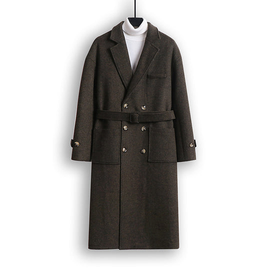 Herren Doppelreihiger Wollmix-Longcoat mit fallendem Revers und Pattentaschen Shop Nory