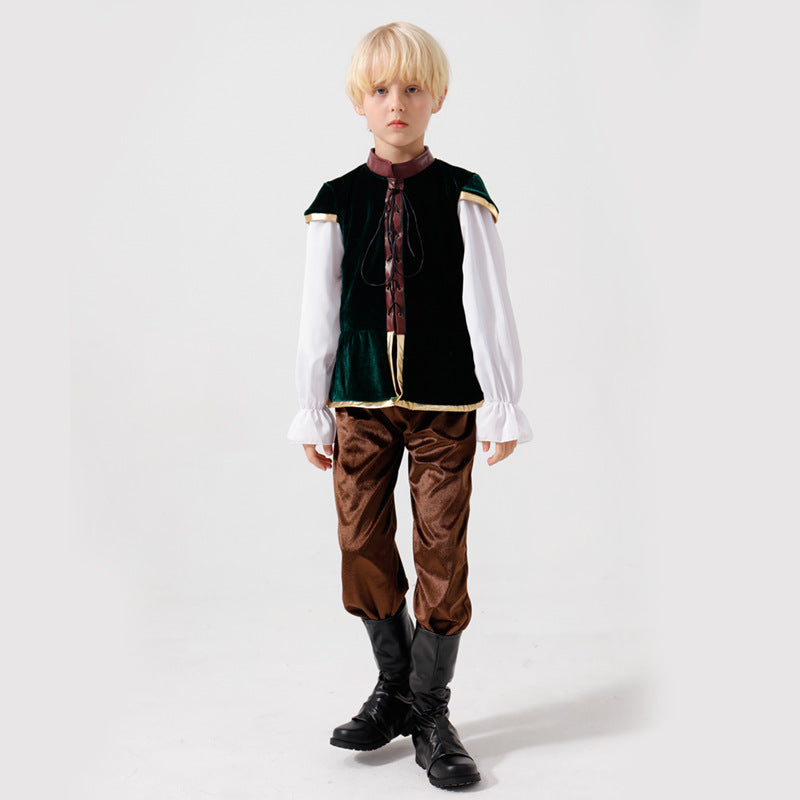 Unisex nan mittelalterliches Kinderkostüm Set mit Samtweste, geraffter Pluderhose und Renaissance-Details Shop Nory