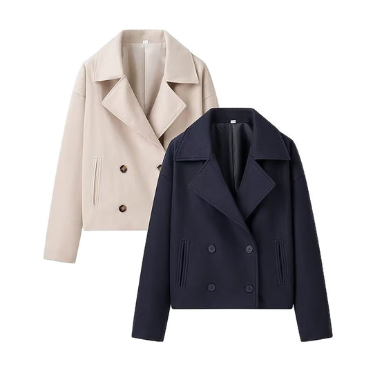 Damen Kurzer Zweireihiger Boxy-Peacoat aus Wollmix mit weitem Revers Shop Nory