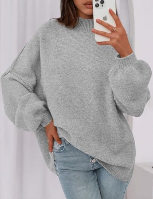 Damen Oversize-Strickpullover mit Stehkragen und Ballonärmeln Shop Nory