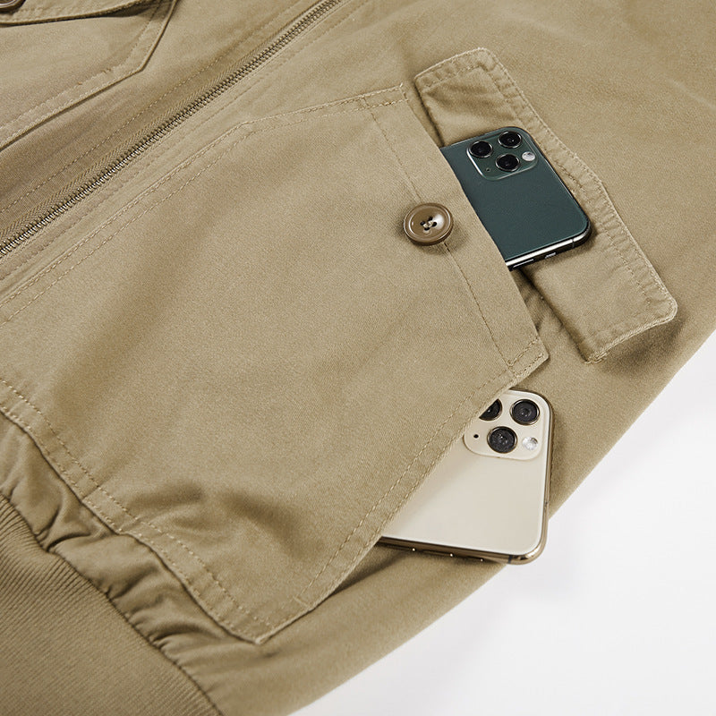 Herren Canvas-Bomberjacke im Utility-Fieldstil mit Ärmeltasche, Pattentaschen und geripptem Bund Shop Nory