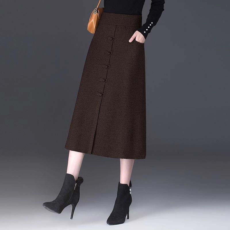 Damen Eleganter und schicker Midi-Rock mit Knopfdetails Shop Nory