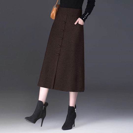 Damen Eleganter und schicker Midi-Rock mit Knopfdetails Shop Nory