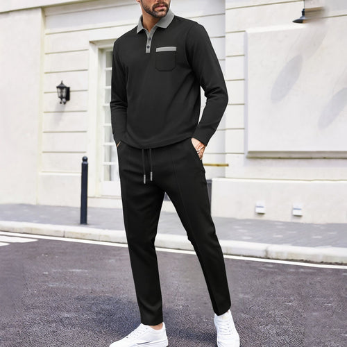 Herren nan Polo-Loungewear-Set mit Kentkragen, Brusttasche und konisch zulaufender Jogginghose Shop Nory