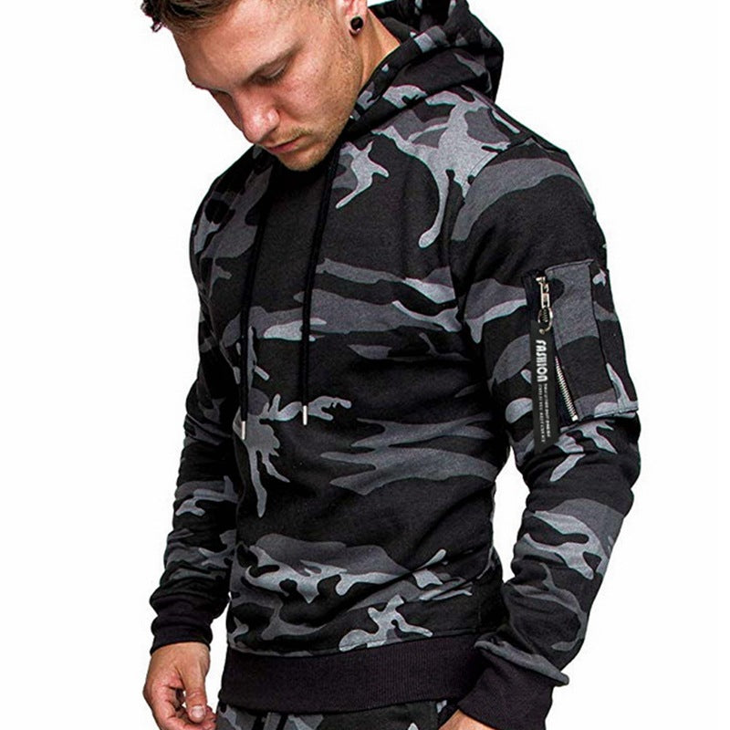 Herren Slim-Fit Hoodie mit Ärmel‑Zip‑Tasche, Kapuze und Kordelzug Shop Nory