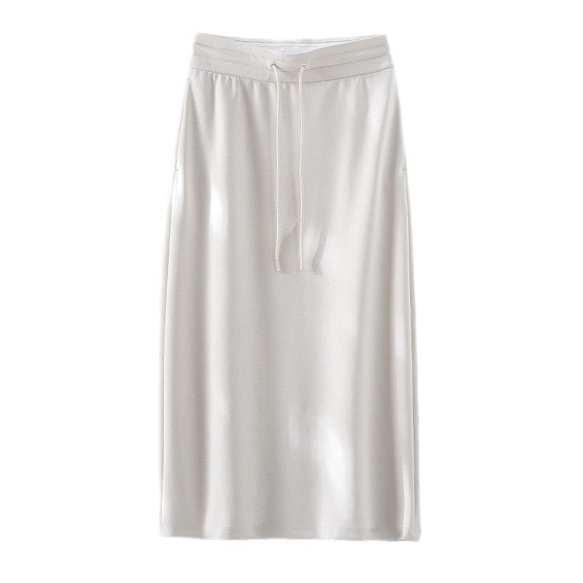 Damen Jersey-Midirock mit elastischem Tunnelzugbund und geradem Fall Shop Nory