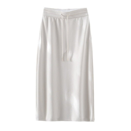 Damen Jersey-Midirock mit elastischem Tunnelzugbund und geradem Fall Shop Nory