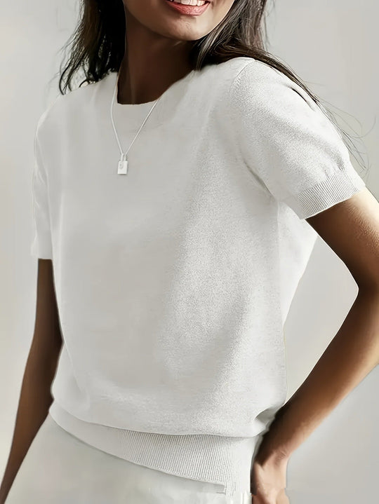 Damen Feinstrickpullover mit Kurzarmiger Silhouette und Weich Fließendem Material