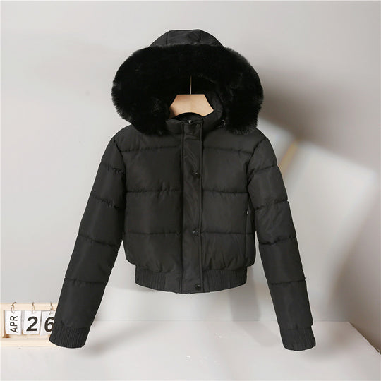 Damen nan kurze wattierte Kapuzenjacke mit Kunstfellbesatz, elastischem Saum und verdecktem Reißverschluss Shop Nory