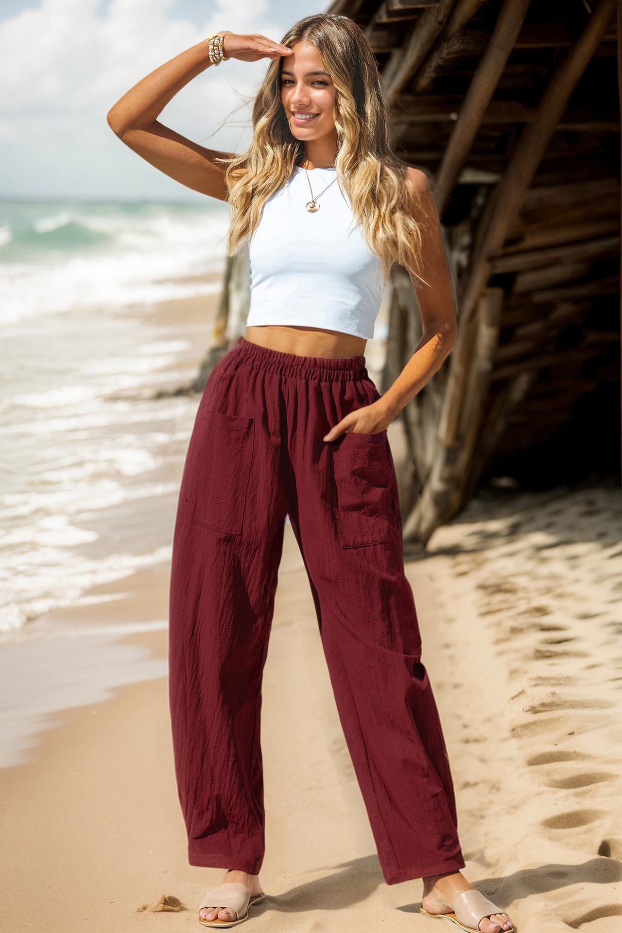 Damen lässige Leinenhose mit praktischen Seitentaschen
