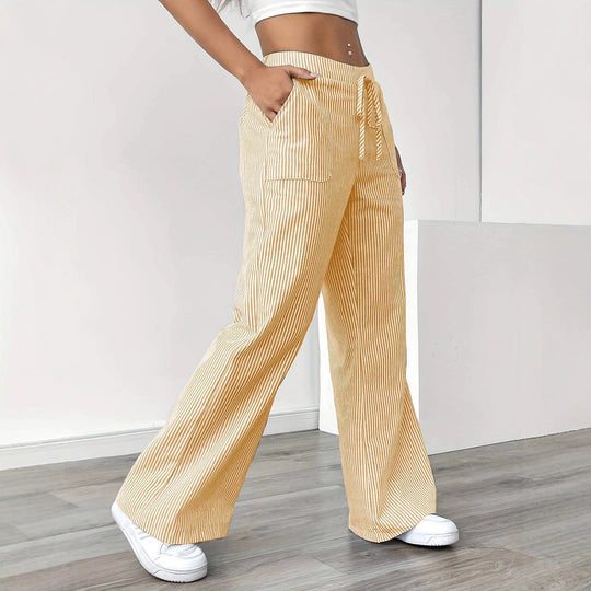 Damen weiche High-Waist Loungehose mit weitem Bein Tunnelzug und aufgesetzten Taschen Shop Nory