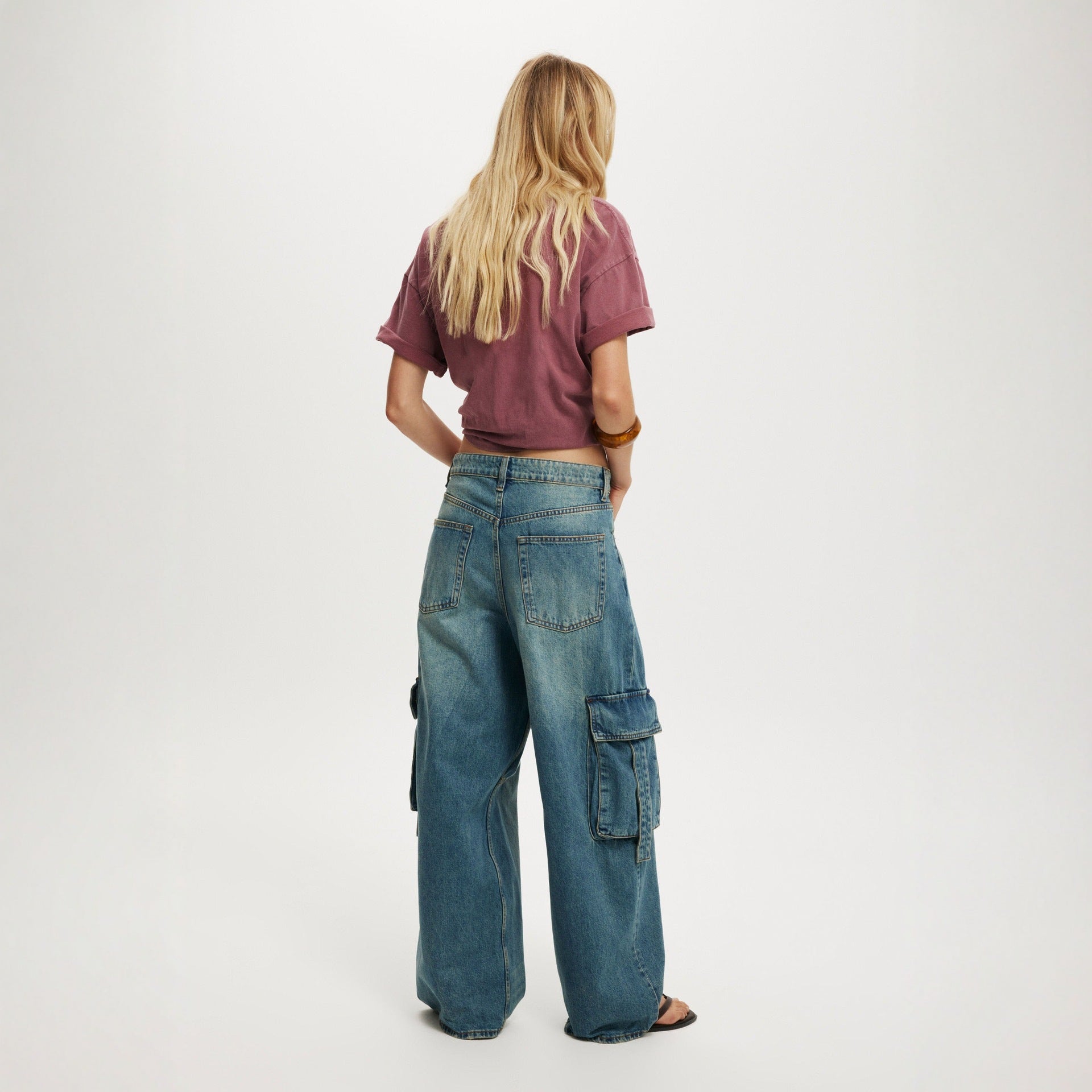 Damen lässige Cargo-Jeans im weiten Schnitt mit praktischen Taschen