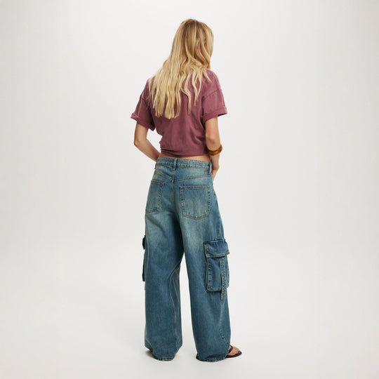 Damen lässige Cargo-Jeans im weiten Schnitt mit praktischen Taschen