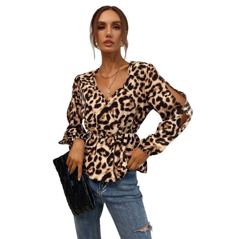 Damen Satin-Bluse mit Wickelkragen, Gummizug-Taille und Balloonärmeln Shop Nory