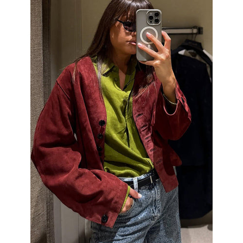 Damen elegante Wildlederjacke im cropped Design Shopnory